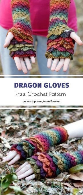 Crochet Dragon Fingerless Gloves Pattern, Dragon Scale Gloves Crochet Pattern Free, Crochet Dragon Gloves, Dragon Gloves Crochet Pattern Free, Crochet Fairy Gloves, Crochet Handwarmer Free Pattern, Knitted Gloves Free Pattern, Free Dragon Crochet Pattern, Punk Crochet Patterns Free