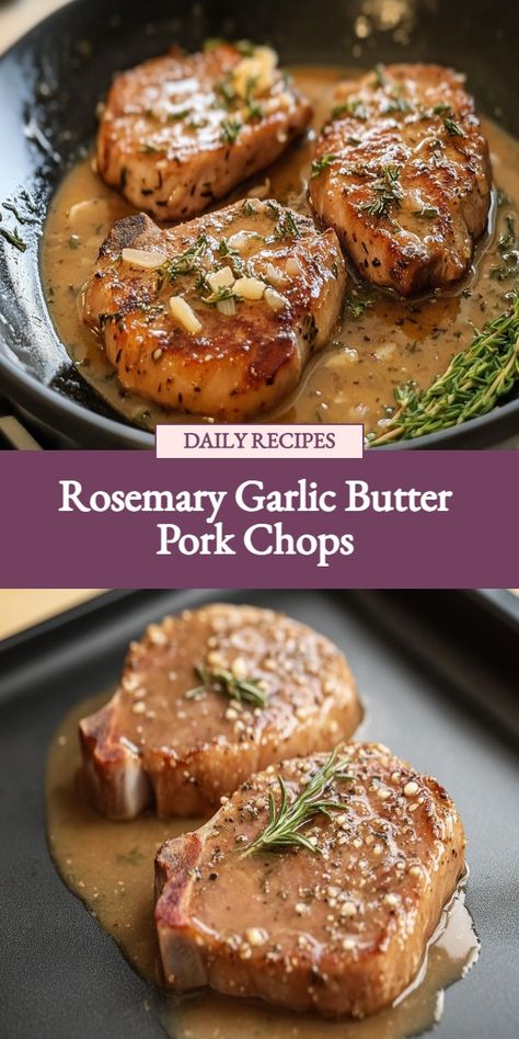 Savor the flavorful goodness of tender Rosemary Garlic Butter Pork Chops. These juicy chops are seared to perfection and infused with aromatic rosemary and garlic butter. A simple yet elegant dish that is perfect for any occasion. Impress your family and friends with this delicious recipe that is sure to become a favorite. Try it today and treat your taste buds to a memorable dining experience! Garlic Butter Pork Chops, Rosemary Garlic Butter, Butter Pork Chops, Rosemary Garlic, Pork Chop Recipes, White Meat, Garlic Butter, Pork Chops, Fish And Seafood