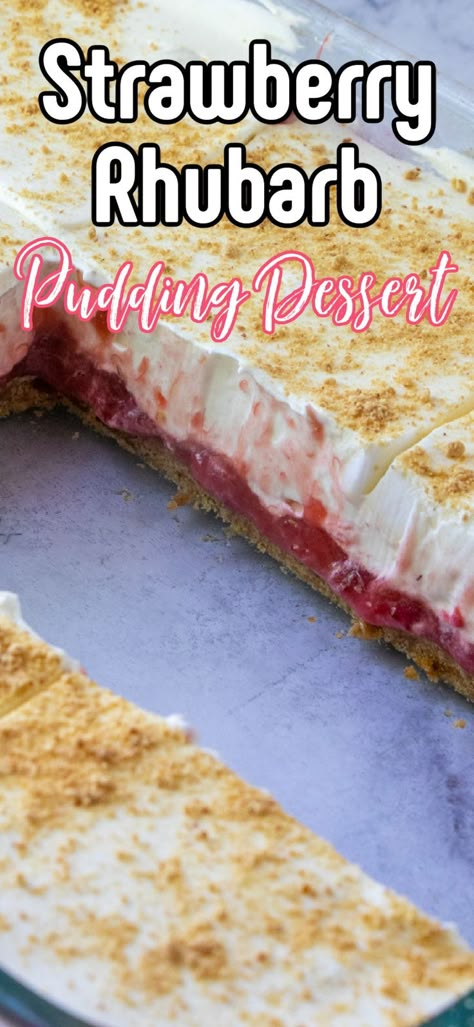 Rhubarb Pudding Recipes, Rhubarb Fluff Dessert, Strawberry Rhubarb Dessert Recipes, Strawberry Rhubarb Desserts Easy, Layered Rhubarb Dessert, Rhubarb Pudding Dessert, Rhubarb Strawberry Jello Pie, Strawberry Rhubarb Dessert, Rhubarb Tapioca Pudding