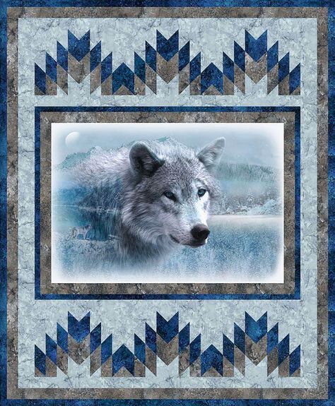 Wolf Quilt, Wildlife Quilts, Winter Wolf, Panel Quilt Patterns, Winter Wolves, Dragon Family, Quilt Square Patterns, Quilt Border, Wild Wolf