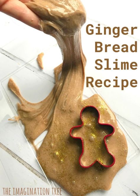 Gingerbread Slime Recipe! - The Imagination Tree Pmld Christmas Activities, Ginger Bread Play Dough, Gingerbread Man Eyfs Activities, Shrek Activities, Eyfs Christmas Activities, Gingerbread Man Eyfs, Gingerbread Slime, Christmas Eyfs, Preschool Gingerbread