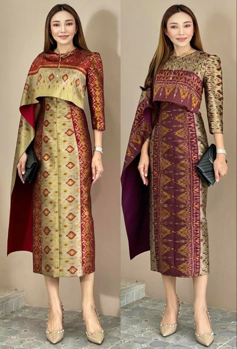 Batik Modern Fashion Style, Dress Songket, Songket Dress, Dress Batik Modern, Dress Muslim Modern, Batik Dress Modern, Thai Silk Dresses, Dresses Western, Dress Batik