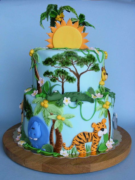 Jungle Birthday Cakes, Zoo Cake, Jungle Theme Cakes, Rodjendanske Torte, Jungle Thema, Animal Birthday Cakes, Monkey Cake, Jungle Cake, Safari Cakes