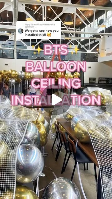 Party Hop 🎉 Balloons 🎈 on Instagram: "Let’s breakdown this massive balloon ceiling installation 🤩 It took a team of five, two ladders, a lift, hundreds of balloons, and four onsite hours to get this balloon 🎈 celing installed 🙌🏻 Hope this balloon tutorial helps if you are looking to recreate a similar look at your next event 🎉🎉   #ballooninstallation #balloonceiling #balloons #eventplanner #balloondecor #partyideas #eventstyling #partydecor #events #balloontutorial #weddinginspiration #weddingdecor" Balloon Cloud Ceiling, Ceiling Balloons Birthday, Orbz Balloons Ceiling, Decorate Ceiling For Party, Ceiling Balloon Installation, Diy Balloon Ceiling, Party Ceiling Decorations Diy, Balloon Garland On Ceiling, Ceiling Full Of Balloons