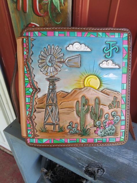 Tooled Backpack, Painted Leather Bible, Hand Tooled Leather Bible Covers, Tooled Bible Cover, Western Bible Cover, Leather Tooled Portfolio, Tooled Leather Planner Cover, Leather Hand Tooled Shoulder Bag For Western-themed Events, Ag Teacher