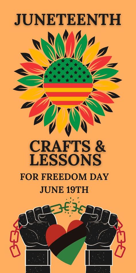 Easy Juneteenth craft and activity ideas for kids. Learning all about the importance of June 19 with these history crafts and history activities for kids. Juneteenth, or June 19th, is an important day commemorating the end of enslaved people in the United States. Here are June crafts and Freedom Day crafts to add to your summer activities for June 19. #juneactivities #juneteenth #june19 Juneteenth Arts And Crafts For Kids, Juneteenth Art Projects For Kids, Juneteenth Crafts, Juneteenth Activities, Activity Ideas For Kids, June Activities, Juneteenth Flag, Abstract Art For Kids, June Crafts