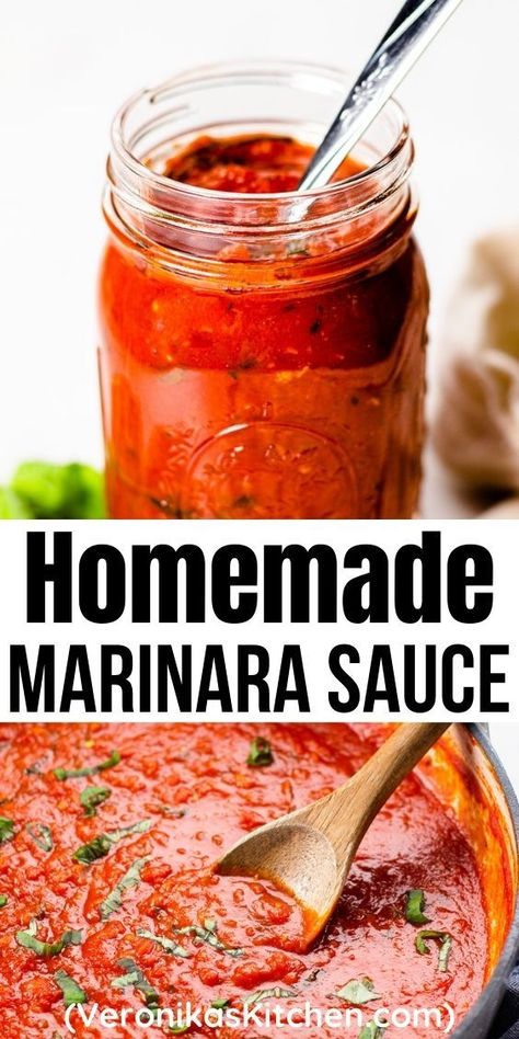 Learn how to make homemade Marinara Sauce from scratch with only 5 basic ingredients! This easy tomato sauce will be perfect to serve with pasta, meatballs, pizza, and many others dinner recipes! #marinara #marinarasauce #tomatosauce Marinera Sauce Recipe, Jarring Recipes, Italian Marinara Sauce, Marinara Sauce From Scratch, Pasta Meatballs, Best Marinara Sauce, Homemade Marinara Sauce, Knit Scarfs, Lunch Meals