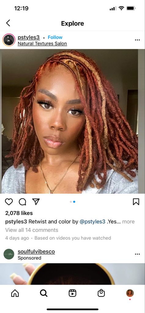 Loc Colour Ideas, Locs Fall Colors, Fall Loc Colors Black Women, Loc Hair Colors Black Women, Fall Locs Color, Fall Hair Color Locs, Color On Locs Black Women, Fall Loc Hair Colors, Strawberry Blonde Locs Black Women