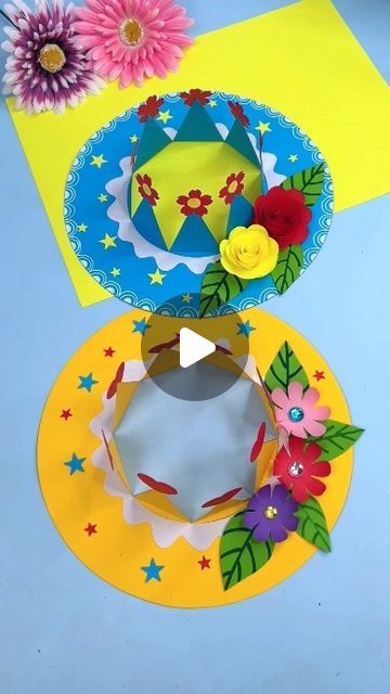 paper crafts creator on Instagram: "Summer is here, let’s teach the children how to make a beautiful summer hat!  #handmadediy #kindergartencrafts #parentchildhandmade #handmadestickers #handmadehatpainting #creativekids #diyprojects #familyfun #kidscrafts #summercrafts" Summer Hat Craft Preschool, Summer Paper Crafts, Paper Hats For Kids, Children Drawing, Daycare Ideas, Paper Stuff, Kid Craft, Kindergarten Crafts, Paper Hat