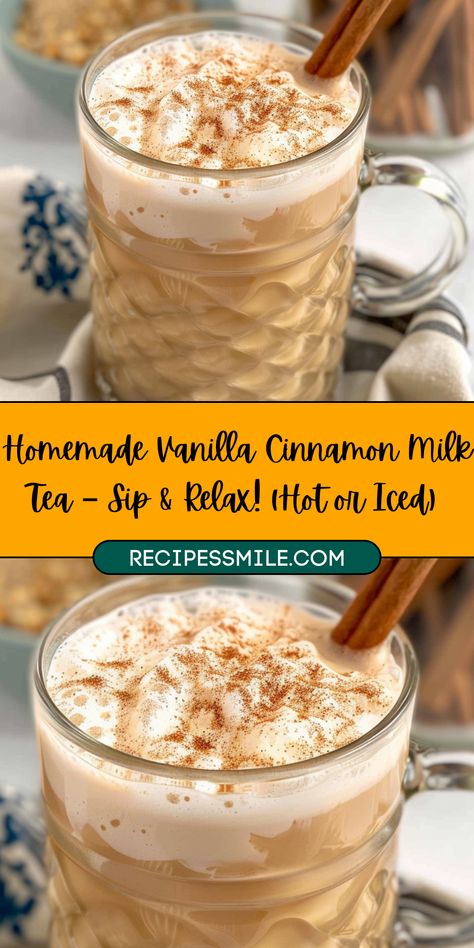 Hot Almond Milk Drink, Cinnamon Vanilla Milk Tea, Cinnamon Milk Tea Recipe, Making Milk Tea, Hot Tea With Milk Recipe, Best Hot Tea Recipes, Hot Cinnamon Tea, Homemade Vanilla Cinnamon Milk Tea, Hot Cinnamon Drink