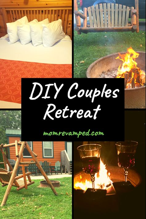 You can make any trip (or even just a weekend alone at home) into the best romantic vacation with these DIY couples retreat ideas.  via @Mom Revamped Couples Retreat Ideas Marriage, Couple Retreat Activities, Romantic Weekend At Home, Couples Cabin Trip Activities, Diy Couples Retreat, Couples Retreat Activities, Romantic Cabin Getaway Activities, Romantic Cabin Getaway Ideas, Couple Retreat Ideas