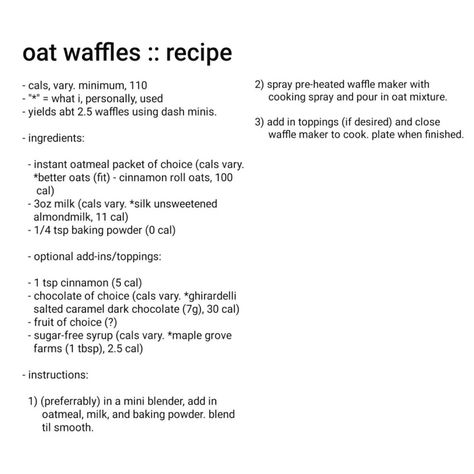 oat waffles :: recipe Oat Waffles, Low Calorie Waffles, Low Cal Waffles, Single Serving Waffle Recipe, Low Calorie Waffle Recipe, Oatmeal Waffles, Instant Oatmeal Packets, Low Calorie Baking, Oatmeal Packets