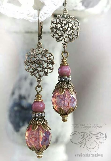 Pink Opal Earrings, Fantasy Earrings, Earrings To Make, Earring Inspiration, Earrings Ideas, Earring Designs, Earrings Inspiration, Beads Earrings, Jewelry Making Ideas