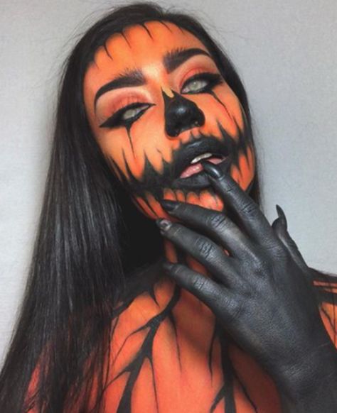 Amazing Black Pumpkin Makeup Looks Women Pumpkin Makeup, Pumpkin Makeup Looks, Pretty Pumpkin Makeup, Halloween Makeup Pumpkin, Evil Pumpkin Makeup, Womens Pumpkin Makeup, Pumpkin Makeup, Pumpkin Makeup Ideas, Halloween Pumkin Makeup Looks