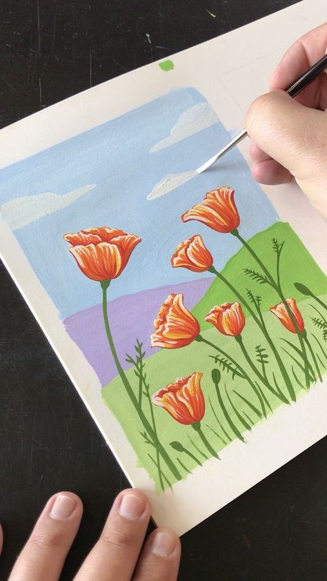 Pintura A Guache, Flowers Gouache, Satisfying Art, Drawing Hands, Gouache Art, Painting Flowers, Nature Art Painting, Diy Canvas Art Painting, Amazing Art Painting