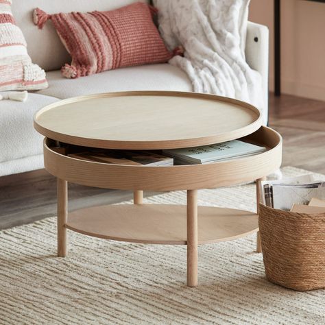 Wooden Round Coffee Table, Coffee Table With Lift Top, Round Coffee Table Living Room, Circle Coffee Tables, Ikea Coffee Table, Scandinavian Coffee Table, Round Wood Coffee Table, Black Side Table, Lift Top Coffee Table