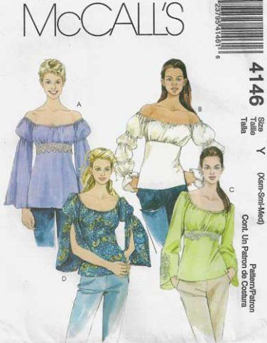 Women's Off The Shoulder Tops Sewing Pattern Size 4-6-8-10-12-14 UNCUT McCall's 4146 Peasant Top Pattern, Shirt Sewing Pattern, Butterick Pattern, Clothing Patterns Free, Couture Mode, Mccalls Sewing Patterns, Top Sewing Pattern, Pattern Brands, Mccalls Patterns