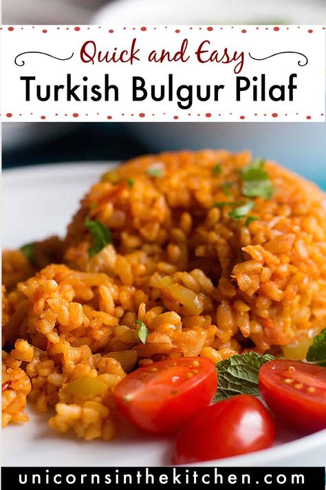 Turkish bulgur pilaf is easy and so delicious! It's a good alternative to rice and you can serve it with many different dishes such as chicken or beef. You can also serve it with some roasted vegetables as a complete vegetarian meal. It's super simple yet packed with a lot of flavor! Bulgur Wheat Recipes, Alternative To Rice, Bulgur Pilaf, Turkish Recipe, Bulgur Recipes, Pilaf Recipe, Pilaf Recipes, Wheat Recipes, Healthy Side Dish