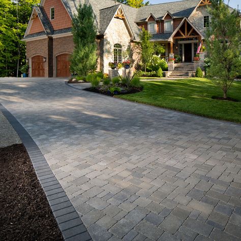 Dublin Cobble Paver System | Dublin Cobble Pavers by Belgard Cobble Driveway Ideas, Cobble Stone, Driveway With Cobblestone Border, Dublin Cobble Pavers, Cobbled Driveway, Cobble Stone Drive Way, Cobblestone Stamped Concrete Driveway, Belgard Dublin Cobble Pavers, Belgard Dimensions Pavers