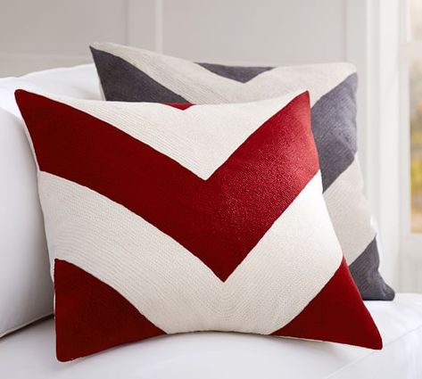 Chevron Crewel Embroidered Pillow Cover | Pottery Barn Pillows Decorative Diy, Sewing Cushions, Holiday Throw Pillow, Chevron Pillows, Pillow Crafts, Embroidered Pillow Covers, Bantal Sofa, Cushion Cover Designs, Holiday Pillows