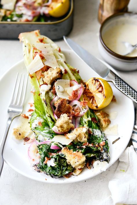 Grilled Romaine Salad - Simply Scratch Grilled Romaine Salad Recipes, Creamy Lemon Dressing, Grilled Romaine Lettuce, Good Salads, Date Night Meals, Warm Weather Recipes, Grilled Romaine Salad, Ray Peat, Stomach Rumbling