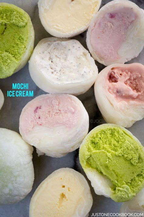 Mochi Ice Cream もちアイス | Easy Japanese Recipes at JustOneCookbook.com Homemade Mochi, Mochi Ice, Just One Cookbook, Mochi Recipe, Mochi Ice Cream, Easy Japanese Recipes, Japanese Dessert, Krispy Kreme, Asian Desserts