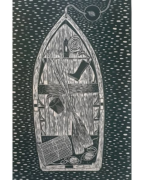 Lino Lord on Instagram: “Inspired by the old weathered rowing boats in the harbour at Mevagissey I wanted to do a single rowing boat print. You saw the block last…” Boat From Above, Boat Drawing, Relief Printmaking, Rowing Boat, Linocut Printmaking, Boat Print, Lino Cuts, Cabin Art, Oxford England