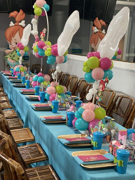 Yabba  Dabba  Doo! | CatchMyParty.com Hanna Dabba Two Birthday, Yabba Dabba Two Birthday Girl, Pebbles Birthday Party Ideas, Yabba Dabba Two Birthday, Pebbles Birthday Party, Yabba Dabba Two, Angel Decorations, Baby Birthday Party Theme, Flint Stone