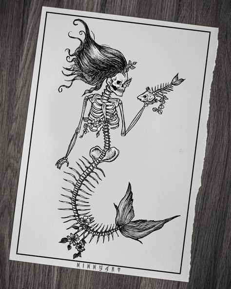 mermaid, mermaid tattoo, mermaid desing, tattoodesign, skeletontattoo, linework, linework tattoo Illustrative Mermaid Tattoo, Pinup Skeleton Tattoo, Dead Mermaid Tattoo, Mermaid Skeleton Tattoo, Skeleton Fairy Tattoo, Skeleton Mermaid Tattoo, Animal Skeleton Tattoo, Skeleton Tattoo Design, Vintage Mermaid Tattoo