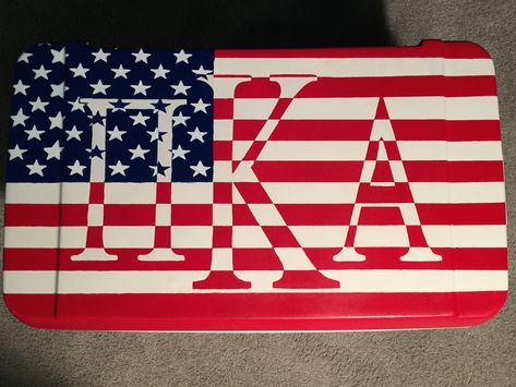 American flag Pi Kappa Alpha fraternity cooler Frat Cooler Painting Ideas, Cooler Ideas, Pike Formal Cooler, Cooler Ideas Fraternity, Cooler Painting Ideas, Frat Coolers Ideas Formal, Nola Frat Cooler, Pike Cooler Ideas Fraternity, Pike Cooler