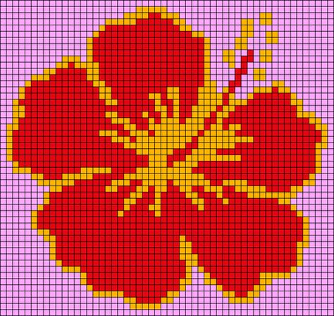 Alpha pattern #40901 | BraceletBook Alpha Patterns Flower, Pixel Crochet Pattern Charts, Summer Hibiscus, Flower Hawaii, Hawaii Hibiscus, Grid Patterns, Hawaii Ocean, Graph Crochet, Pixel Crochet