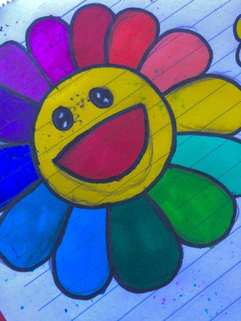 Indie Flower Drawing, Smiling Flower Painting, Flower With Face, Fraction Art, Trippy Pictures, Smiley Flower, Indie Drawings, Really Funny Pictures, Smiley Face