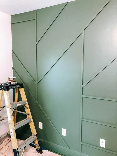 Modern Wood Trim, Wood Trim Accent Wall, Trim Accent Wall, Wood Trim Walls, Ikea Closet System, Best Paint For Wood, Accent Wall Paint Colors, Full Bedroom, Nursery Accent Wall