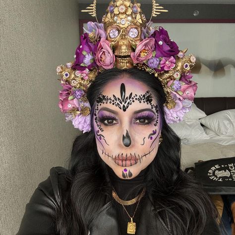 La Catrina Skull Flower Crown, Día De Los Muertos Headpiece, Purple Roses, Halloween Halo Tiara, Mexican Festival Costume, Sugar Skull Queen - Etsy Halo Tiara, Skull Queen, Mexican Festival, Skull Flower, Festival Costume, Prom Dress Inspiration, Flower Skull, Purple Roses, Dress Inspiration