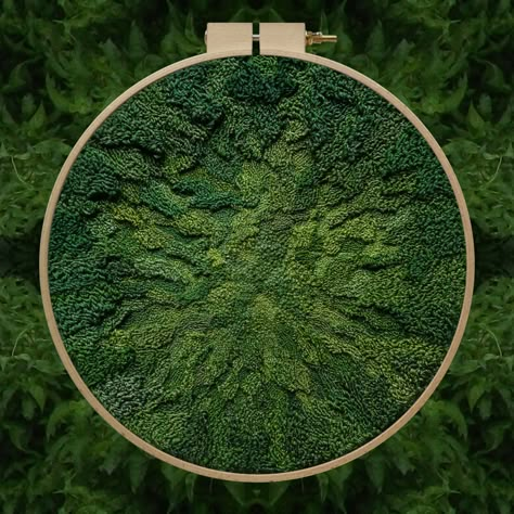 Forest Embroidery Designs, Nature Embroidery Inspiration, Embroidered Moss, Moss Embroidery, Embroidery Forest, Embroidered Landscapes, Mahabaleshwar, Green Embroidery, Colossal Art