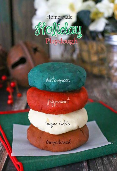 Holiday Playdough, Homemade Clay Recipe, Peppermint Sugar Cookies, Homemade Playdough Recipe, Homemade Clay, Playdough Recipe, Homemade Playdough, Fun Christmas Crafts, Homemade Holiday