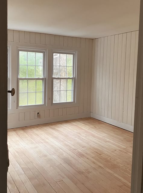 Paneling Makeover, Cottage Makeover, Painting Wood Paneling, Cottage Room, Modern Farmhouse Bedroom, Pine Walls, Modern Rustic Decor, Woman Bedroom, Cottage Interiors