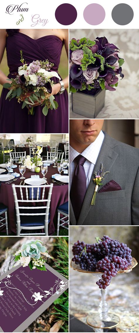 plum,greenery and grey wedding color palette ideas Plum Wedding Colors, Wedding Color Schemes Purple, Plum Purple Wedding, Gray Wedding Colors, Purple And Green Wedding, Wedding Color Palettes, Plum Wedding, Wedding Color Combos, Wedding Colors Purple