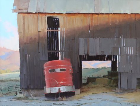 David Dibble, Goodbye Old Paint, oil, 36 x 48. David Dibble, Sunrise Lighting, Master Studies, Urban Painting, Painting Light, Farm Paintings, Oil Painting Inspiration, Barn Painting, Representational Art