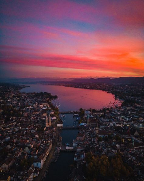 Lake Zurich Lake Zurich, Amazing Sunsets, Landscape Pictures, City Break, Aerial Photography, Scenery Wallpaper, Zurich, Travel Dreams, Cool Places To Visit