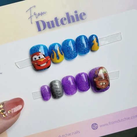 Cars Nails Disney, Cars Nails, Disney Nails, Press Ons, Pixar Cars, Disney Cars, Disney Drawings, Hand Painted, Cars