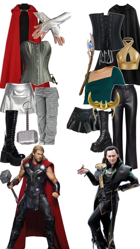 Thor Outfit Ideas, Thor And Loki Costumes Female, Halloween Marvel Costumes, Loki Halloween Costume Women, Loki Costume Female, Diy Thor Costume, Loki Halloween Costume, Thor Outfit, Ideas Disfraz