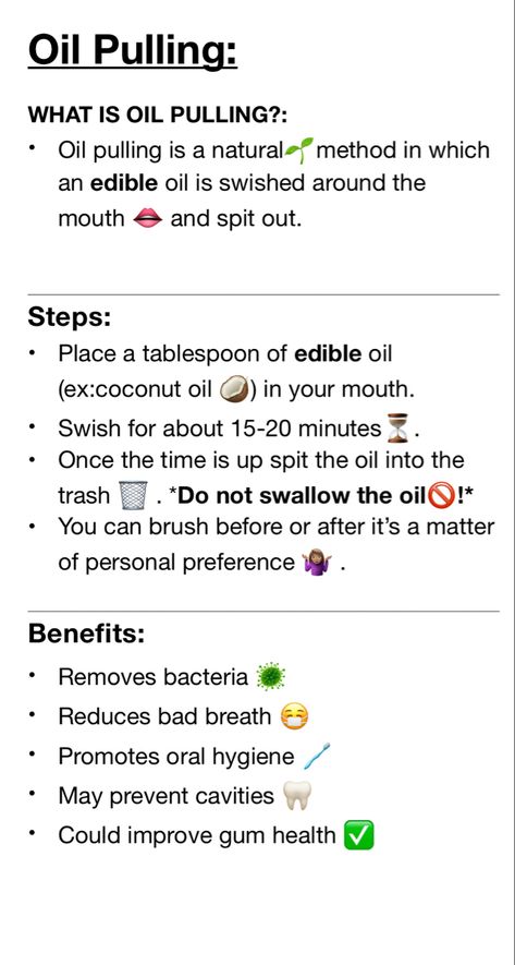 Coconut Mouth Wash Oil Pulling, Diy Oil Pulling Recipe, Oil Pulling Before And After, Oils For Oil Pulling, Self Care Captions, How To Oil Pull, Oil Pulling With Coconut Oil, Self Care Maintenance, Coconut Pulling