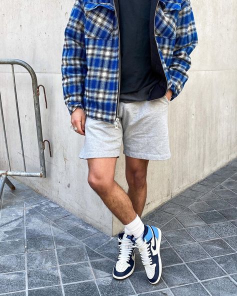 J1 High Outfit Men, Obsidian 1s Outfit Men, Jordan 1 Obsidian Outfits Men, Jordan 1 High Outfit Man, Aj1 University Blue, Jordans Outfit For Men, Jordan 1 High Outfit, Jordan Fits, Man Shorts