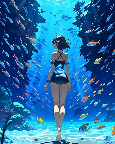 It may be scary and deep but this is where peace is always there🌊💙 #sealife #sea #aiartwork #art #ai #animeposters #adventure #alone #deep #ocean #underwater #life #wallpaper #wallart #anime #animewallpaper Diver Art, Life Wallpaper, Ocean Underwater, Nice Pic, Underwater Life, Saved Pins, Deep Ocean, Sealife, Diver