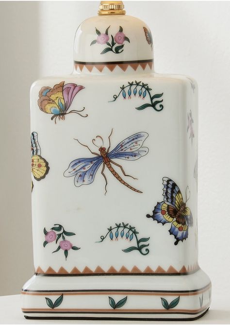 Painting On Lamp, China Lamp, Butterfly Dragonfly, Witch Cottage, Porcelain Table, Tea Jar, Painting Lamps, Mini Lamp, Brings Joy