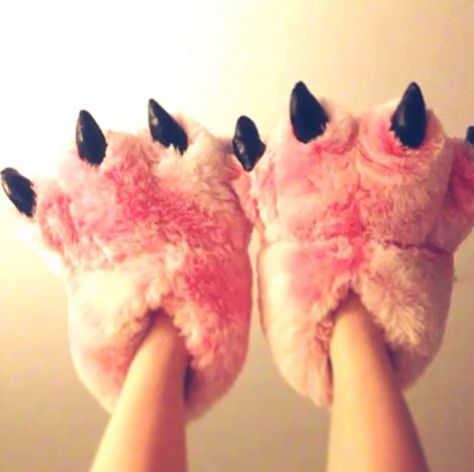 Always wanted a pair of these Bearpaw Slippers, Monster Slippers, Paw Slippers, Animal Slippers, Pink Slippers, Cute Slippers, Fuzzy Socks, Bear Paws, House Shoes