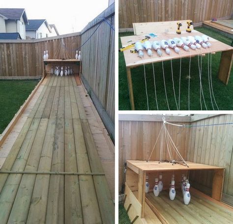 Homemade Bowling Alley, Easy Outdoor Crafts, Family Outdoor Games, Budget Backyard Ideas, Diy Garden Decorations, Furniture Projects Diy, Crafts For Women, Make A Fire Pit, Small Diy Gifts