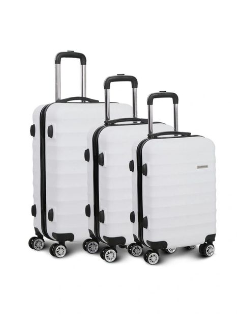 Wanderlite 3pcs Luggage Trolley Travel Suitcase Set TSA Hard Shell Case Strap White White Suitcase, Transport Hub, Start Pack, Travel Luggage Suitcases, Hard Shell Luggage, Luggage Trolley, Suitcase Set, White River, Suitcase Traveling