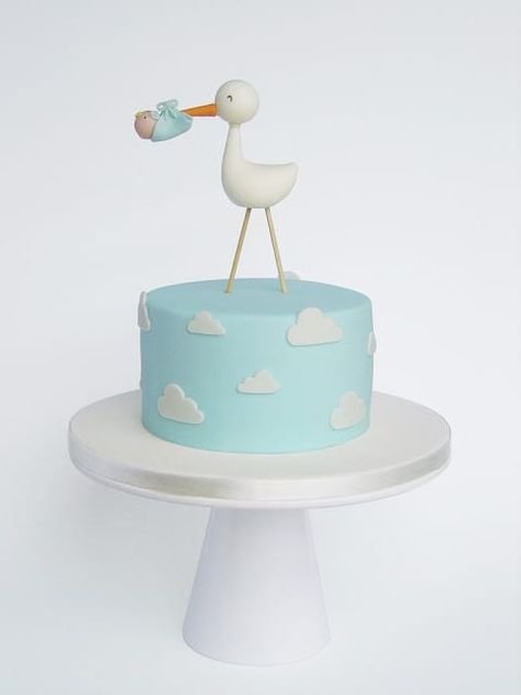 Gateau Baby Shower Garcon, Baby Shower Pasta, Gender Cake, Stork Baby Showers, Boy Cake, Baby Shower Cakes For Boys, Baby Boy Cakes, Gateaux Cake, Simple Baby Shower